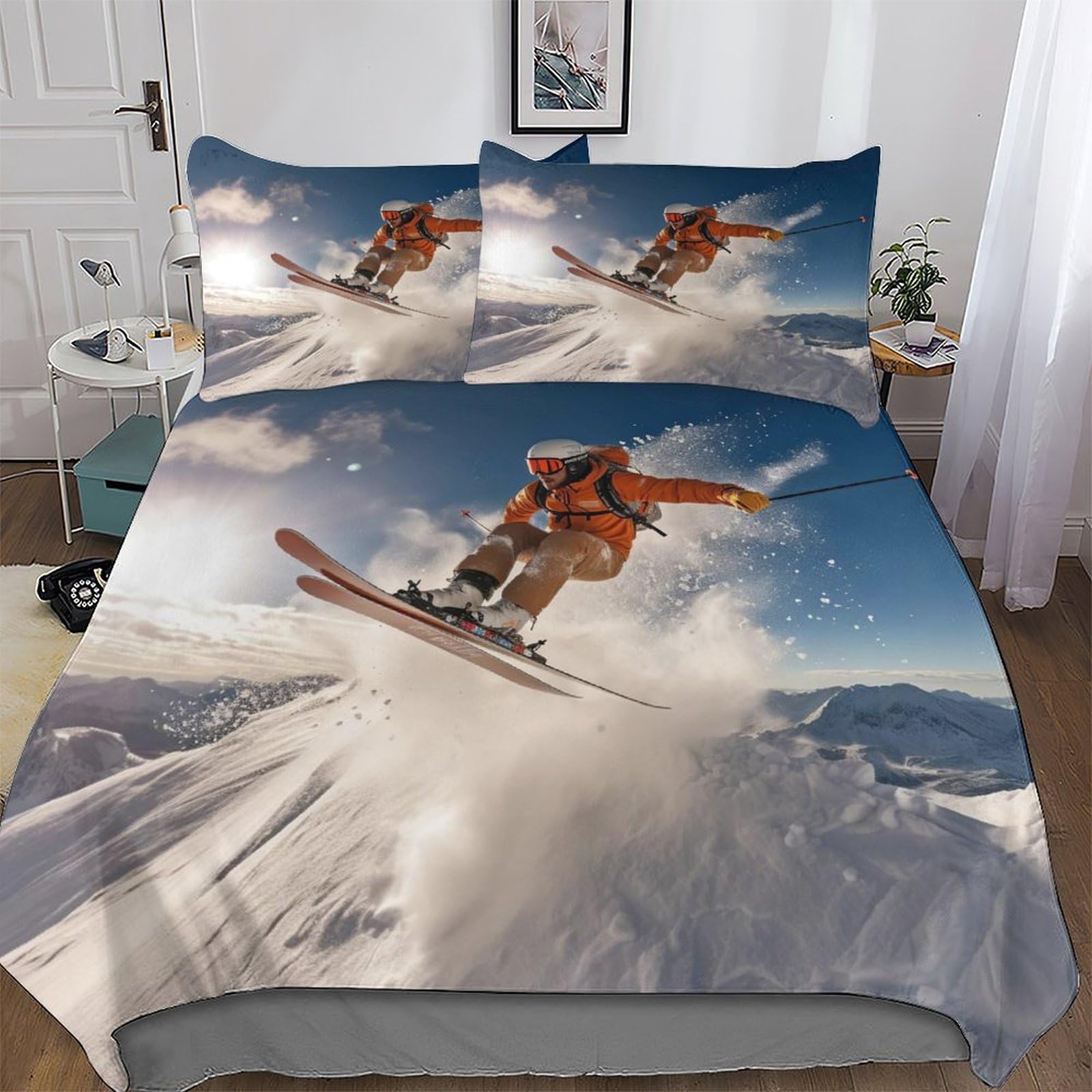 Housse de couette ski 220x240 parure de lit microfibre coton confortable enfants adultes