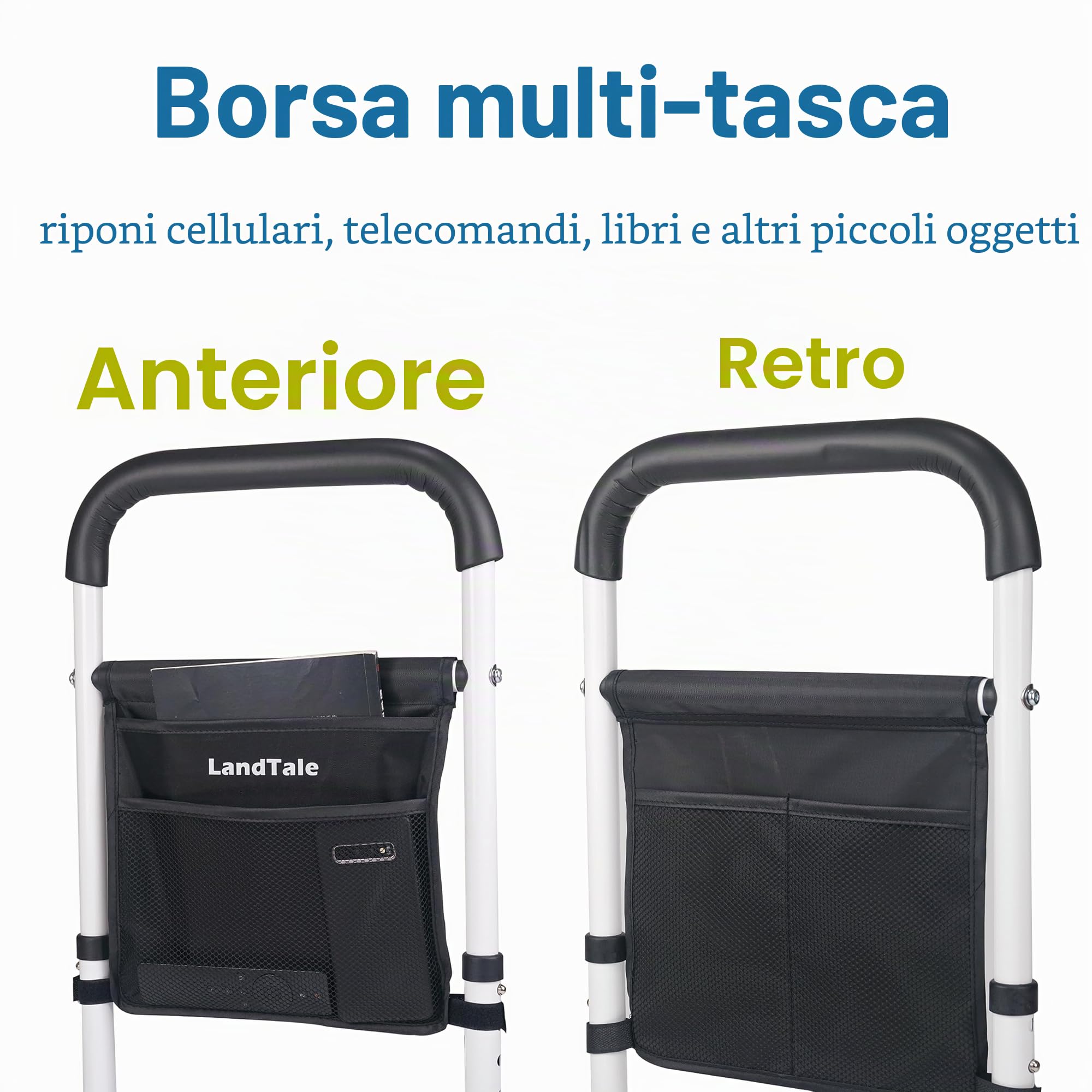 Binari di assistenza per letto regolabili con borsa, maniglia di sicurezza, prevenzione delle cadute, maniglioni per letto, canne da letto, per anziani, adulti, anziani, disabili, per letto