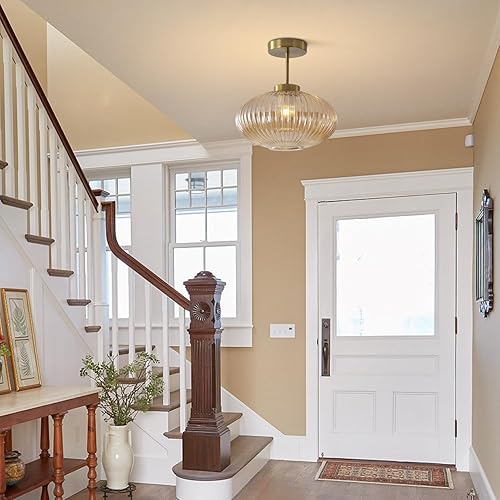 Miniatura 6 de KCO Lámpara de techo de cristal ámbar con burbujas de mediados de siglo, moderna semiempotrada, luces de techo de montaje empotrado doradas para