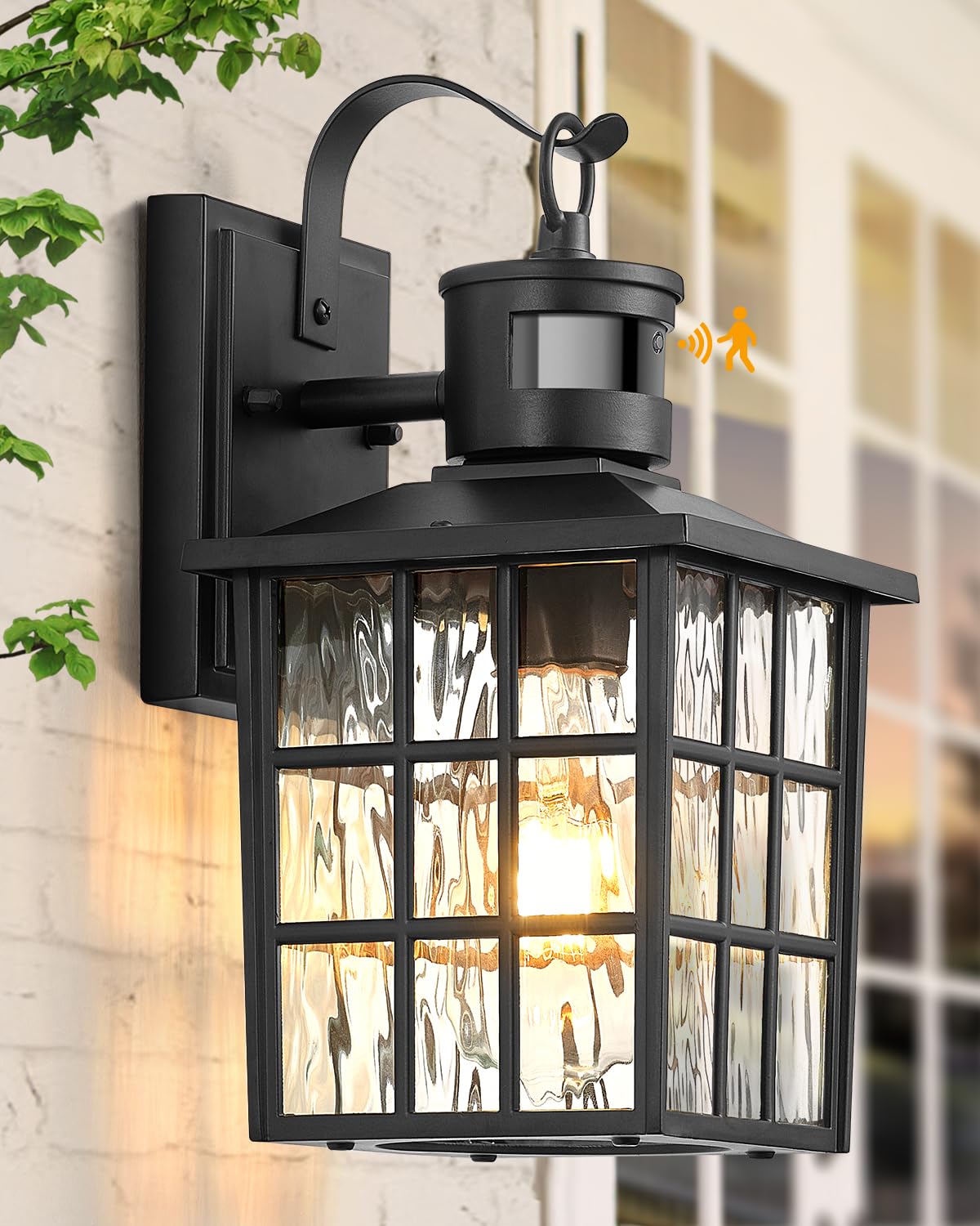 VIANIS Outdoor Wall Lantern with Motion Sensor, Dusk to Dawn Outside Lights Mains Powered, Modern PIR Wall Lights Outdoor, Anti-Rust 100% Aluminum Black External Porch Light for Garage,Entryway,Gazebo