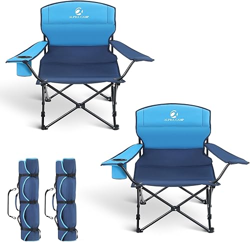 ALPHA CAMP Silla de camping plegable baja, silla de playa portátil con soporte para tazas, bolsa de almacenamiento, bolsa de transporte, silla de