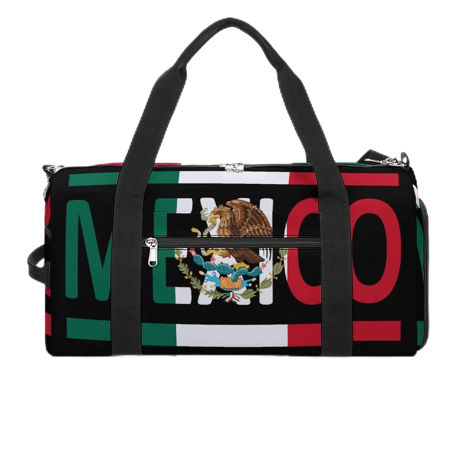Mexican Flag Sports Gym Bag With Shoes Compartment Lightweight Duffel Carryon Overnight Travel Pack