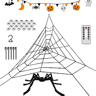Yulokdwi Spinnennetz Deko,Spinnendeko Für Garten | Riesige LED-Beleuchtete Realistische Gruselige Deko-Artikel Für Klassenraum Garten Gehweg Tisch