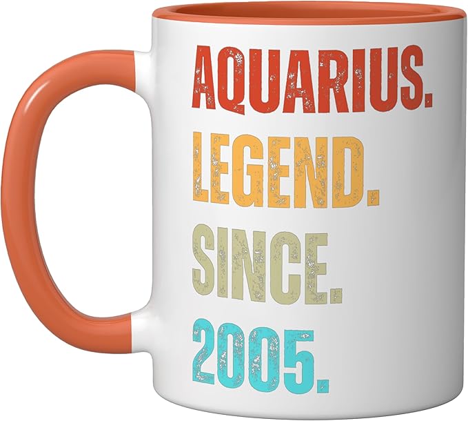 Aquarius Legend Since 2005 Retro Zodiac Sign Birthday Ceramic Mug, Orange/White