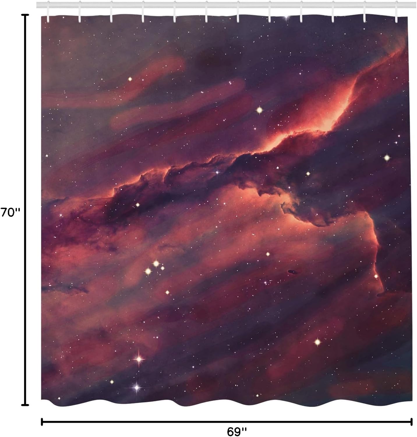 Ambesonne Outer Space Shower Curtain, Star Field in Deep Space Many Lightyears Far from The Earth Vibrant Colors, Cloth Fabric Bathroom Decor Set with Hooks, 69" W x 70" L, Eggplant Coral