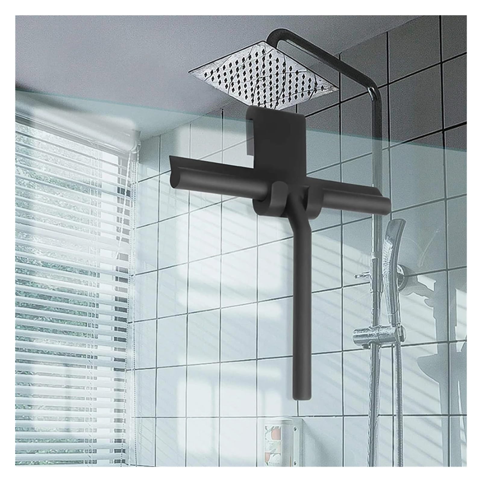 Rasqueta Ducha Limpiador de vidrios con escobilla Goma for Ducha, Limpiador Soporte Silicona, raspador Espejo baño, Limpieza(Black with Holder 2pcs)