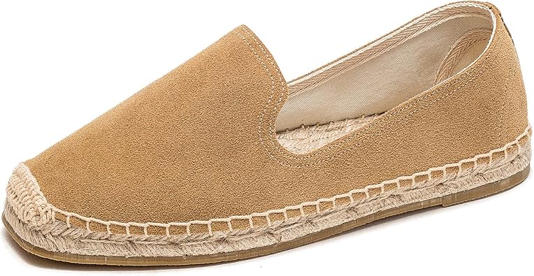 Mens Classic Suede Canvas Round Cap Toe Espadrilles Loafers Pure Color Slip On Comfortable Flats Shoes