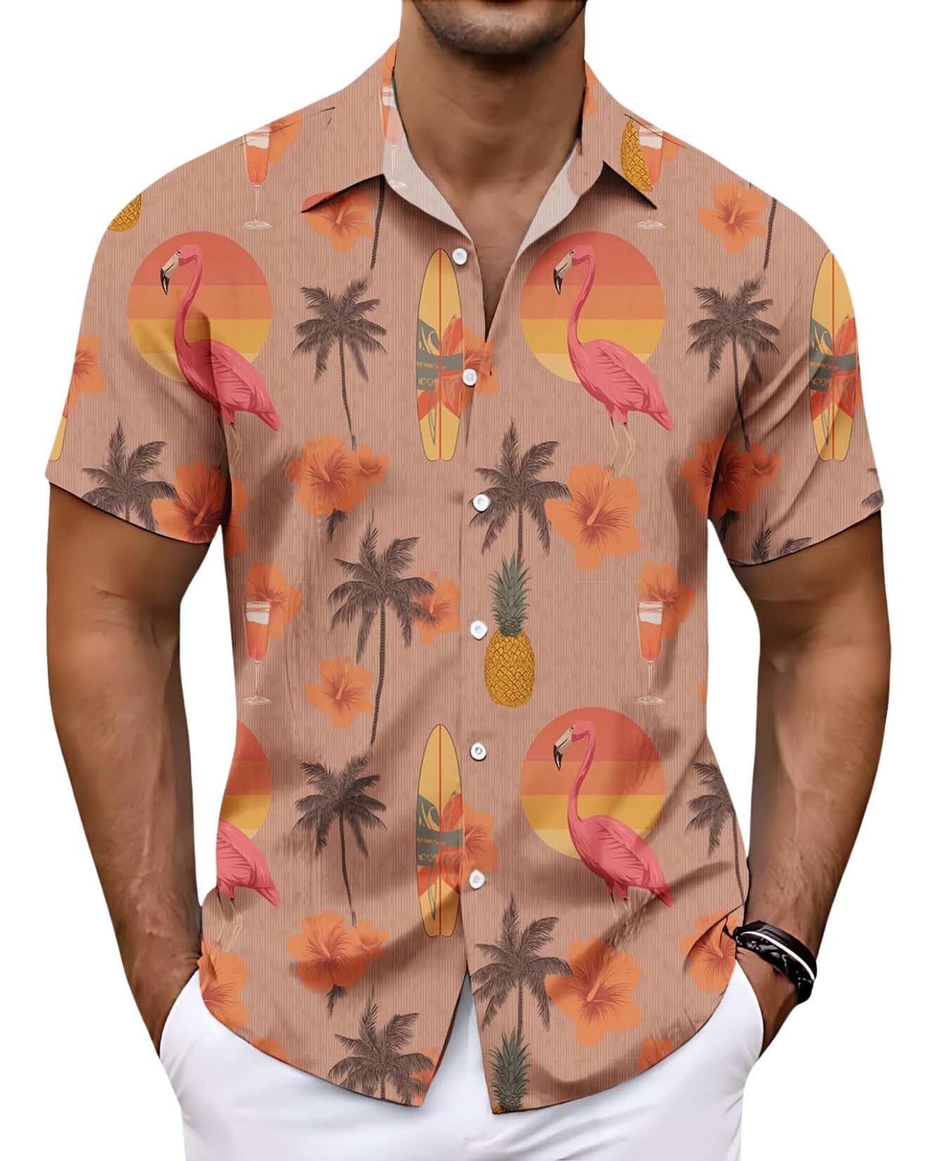 Funny Mushroom Graphic Button Down Shirt for Men Short Sleeve Colorful Beach Shirt Hawaiian Shirts
