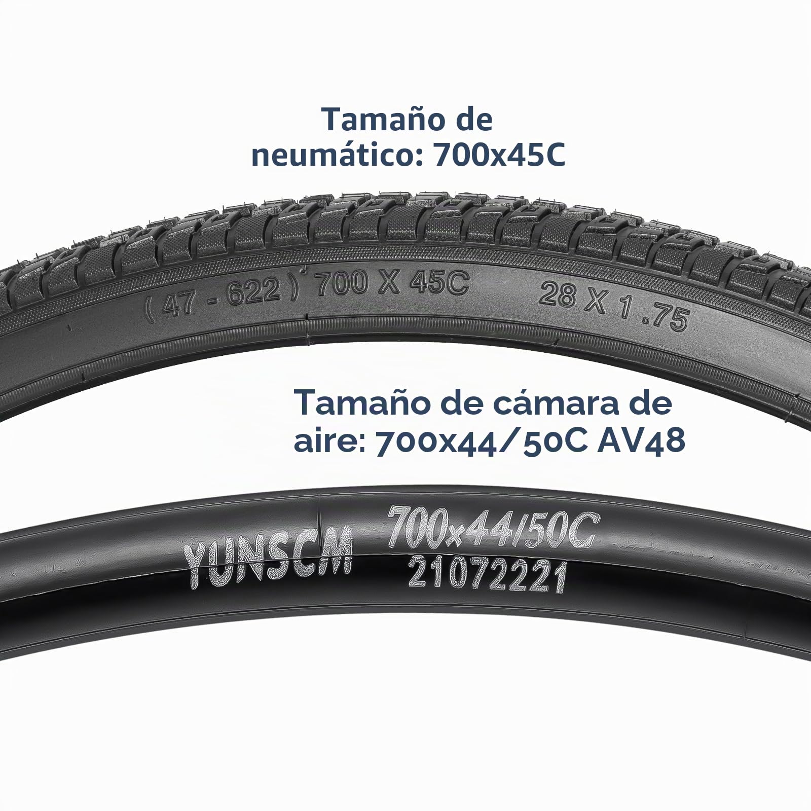 YunSCM 2Pcs Plegable 28 Pulgada Neumáticos 28x1.75 700x45C ETRTO 47-622 más 2Pcs 700C Cámara de Aire AV48mm Valve Compatible 700c Bicicleta 700x45C Neumáticos and Cámara de Aire