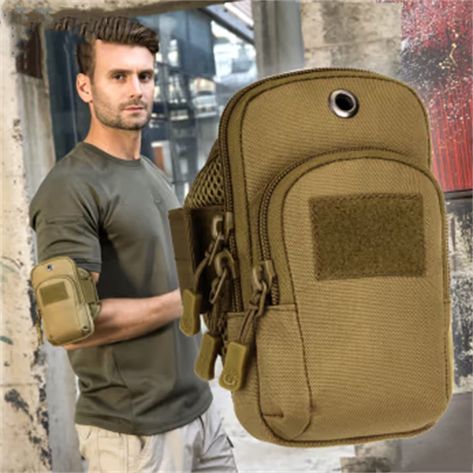 Bolsa De Brazo para Teléfono Móvil Bolsa de Brazo al Aire Libre Bolsa de Brazo usable (Color : Brown, Size : 17.5x11x4cm)