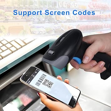 1D 2D QR Barcode Scanner Wireless, Handheld Cordless Bar Codes Reader with 2000mAh Battery for Mobile Payment, Convenience Store, Supermarket, Warehouse Inventory