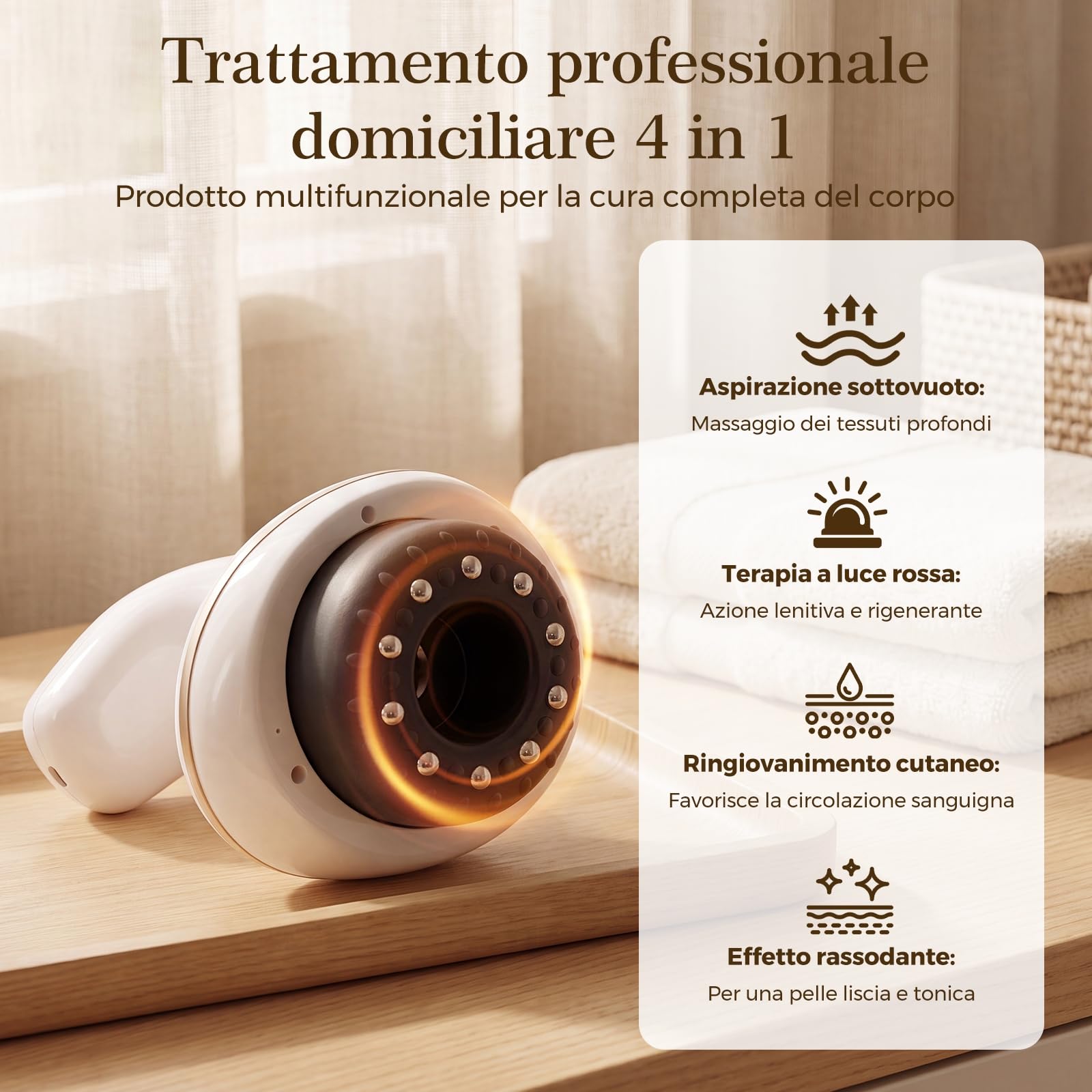 Massaggiatore Anticellulite Elettrico Contro Cellulite: Massaggiatore 4 in 1 Contro Cellulite Ricaricabile - Funzione di Calore Coppettatrice Sottovuoto e Gua Sha per Pancia, Vita, Braccia, ecc