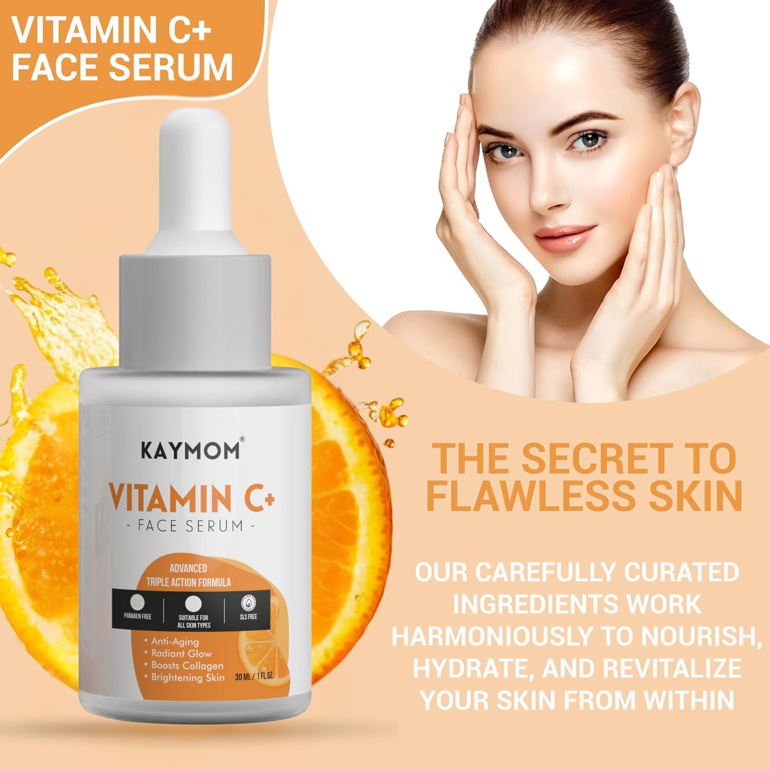Vitamin C Facial Serum with Hyaluronic Acid and Vitamin E, Lightweight Daily Skincare Serum for Radiance and Hydration, Dropper Bottle, 30 ml / 1 fl oz - Image 3
