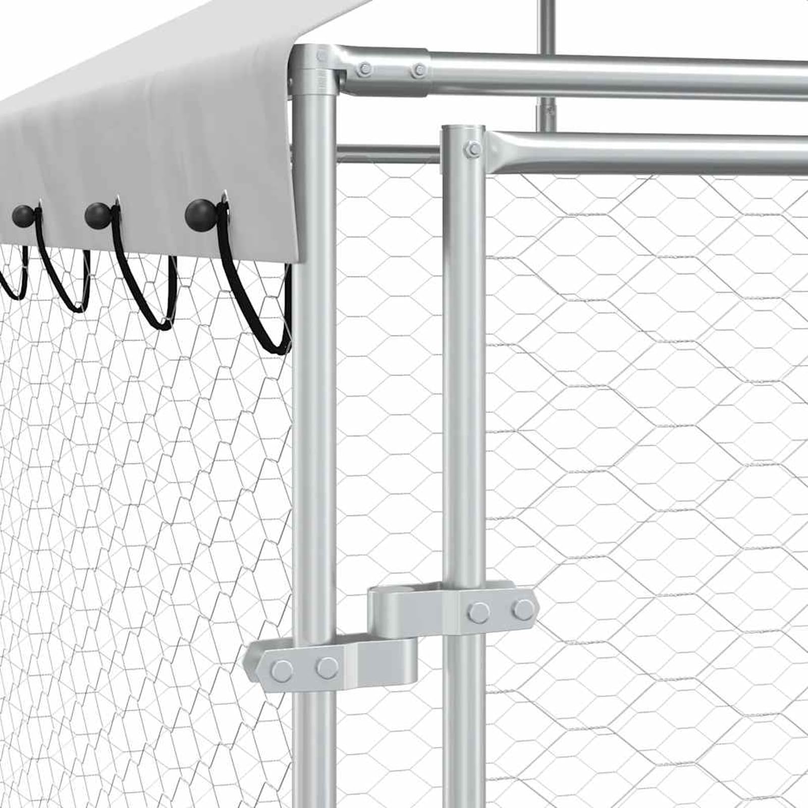 Gecheer Outdoor-Hundezwinger mit Dach Silber 2x2x2,5 m Verzinkter Stahl, Hundezwinger Freilaufgehege für große Hunde Garten Camping Outdoor153675