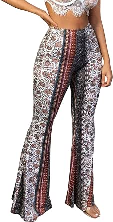 Women High Waisted Bell Bottom Yoga Pants Paisley Floral Flared Leggings