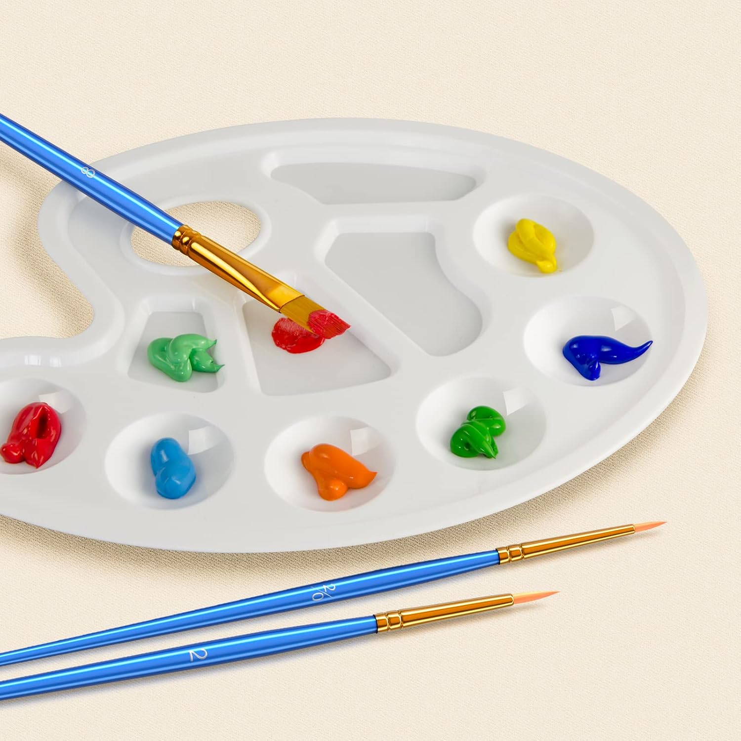 Paint Brush Palette Set, 10Pcs Paint Brushes with 2Pcs Paint Tray Palette for Acrylic Painting, Water Color Paintbrushes for Kids, Easter Egg Painting Brush, Face Paint Brush for Halloween