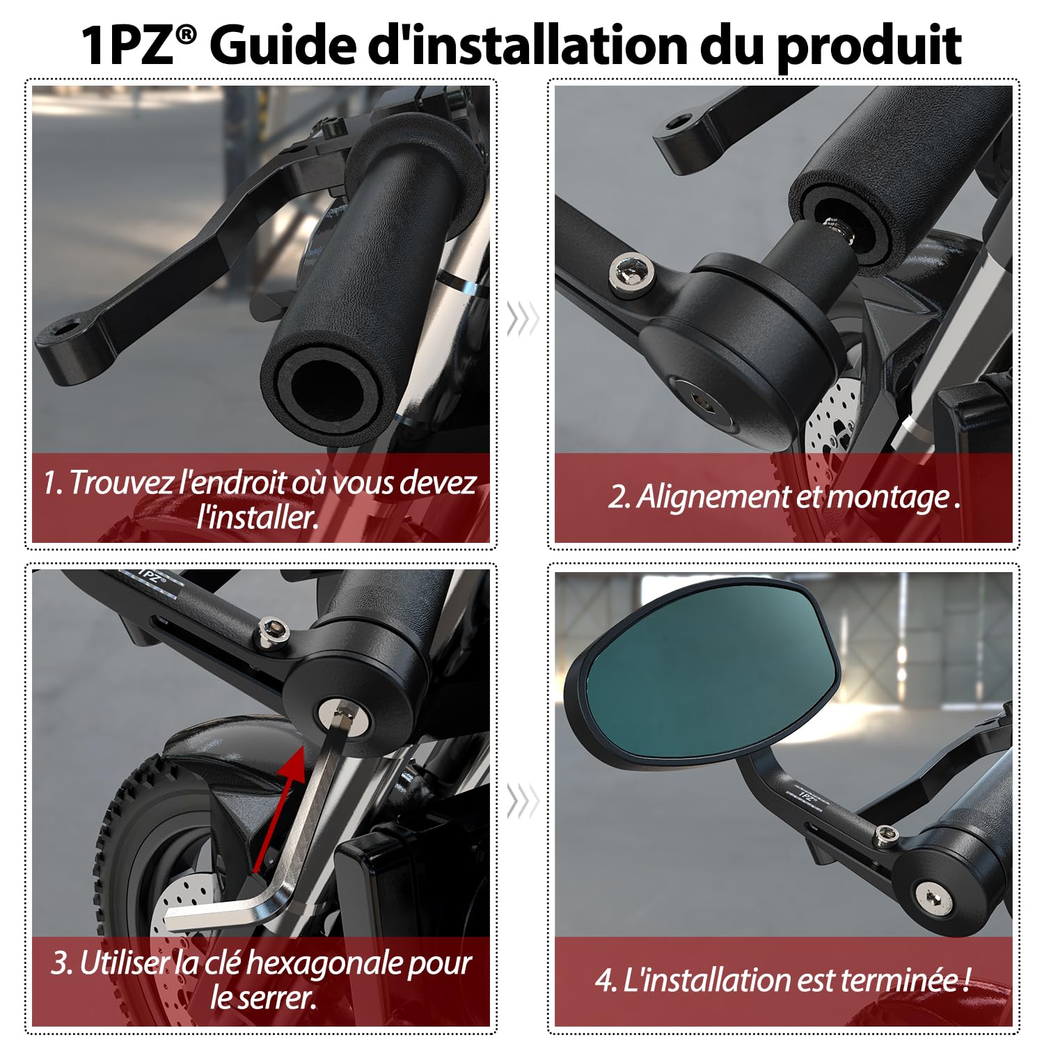 1PZ F26-7M8 Rétroviseur Universel Moto CNC Anti-éblouissant - 7/8" (22mm) pour Guidon -Verre Bleu Large Angle Mort Réduit -Compatible Scooter, Vélos électriques, VTT, UTV, Z1000 Z750, MT03 MT07 MT09