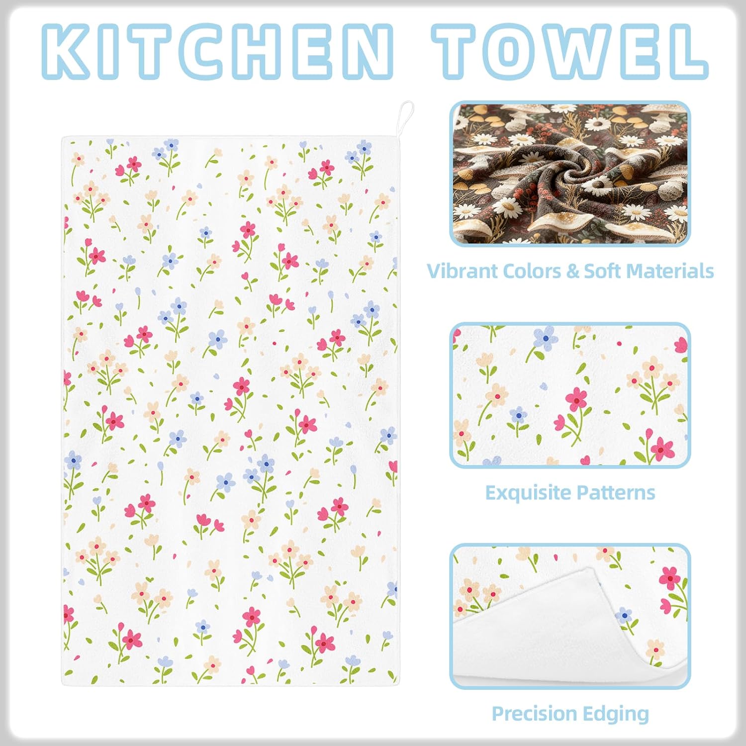 Kitchen Towel Set of 2,18×26 Inch Dishcloth with Hanging Loop,Quick Dry,Highly Absorbent Towel,Reusable Fiber Towels,Lightweight Hand Towels,Home Decoration,for Birthday Gift-Cherry Floral - Image 3