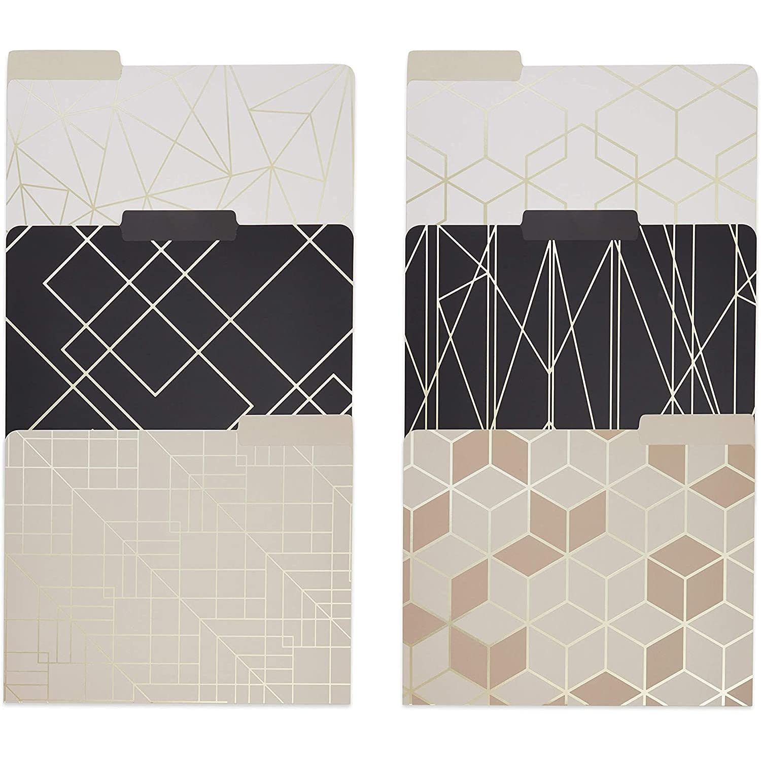 Decorative File Folders, 1/3 Cut Tab, Letter Size, Gold Foil Geometric (12 Pack)