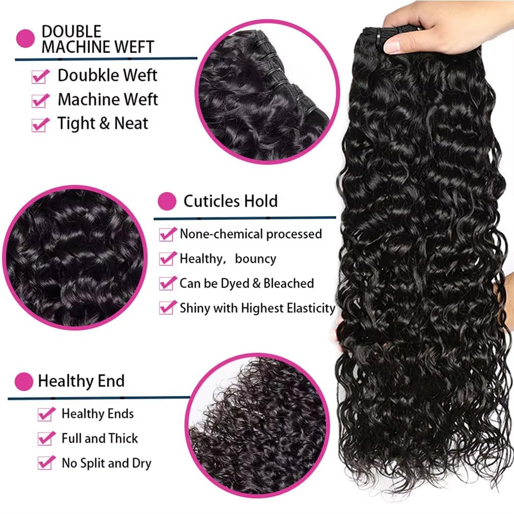 12A Water Wave Human Hair Bundles 14 16 18 Inch Raw Curly Bundles Human Hair,Ultra Double Drawn Sew In Weft No Tangle Shedding,Double Lifespan Virgin Hair,Multiple Washes Keep Texture Silky Soft