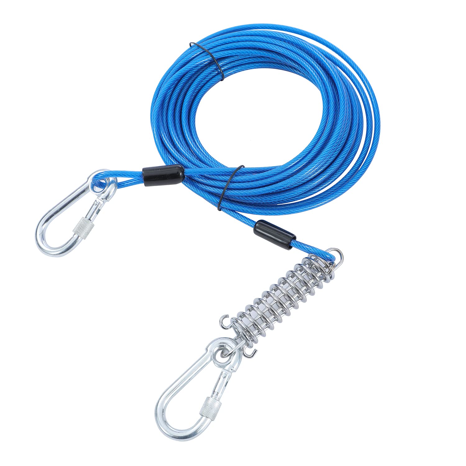 TOPWAY Câble d'attache pour Chien 10m et Piquet en Spirale de 42cm, Chien Cravate Câble pour Le Camping en Plein Air, Bleu + Rouge