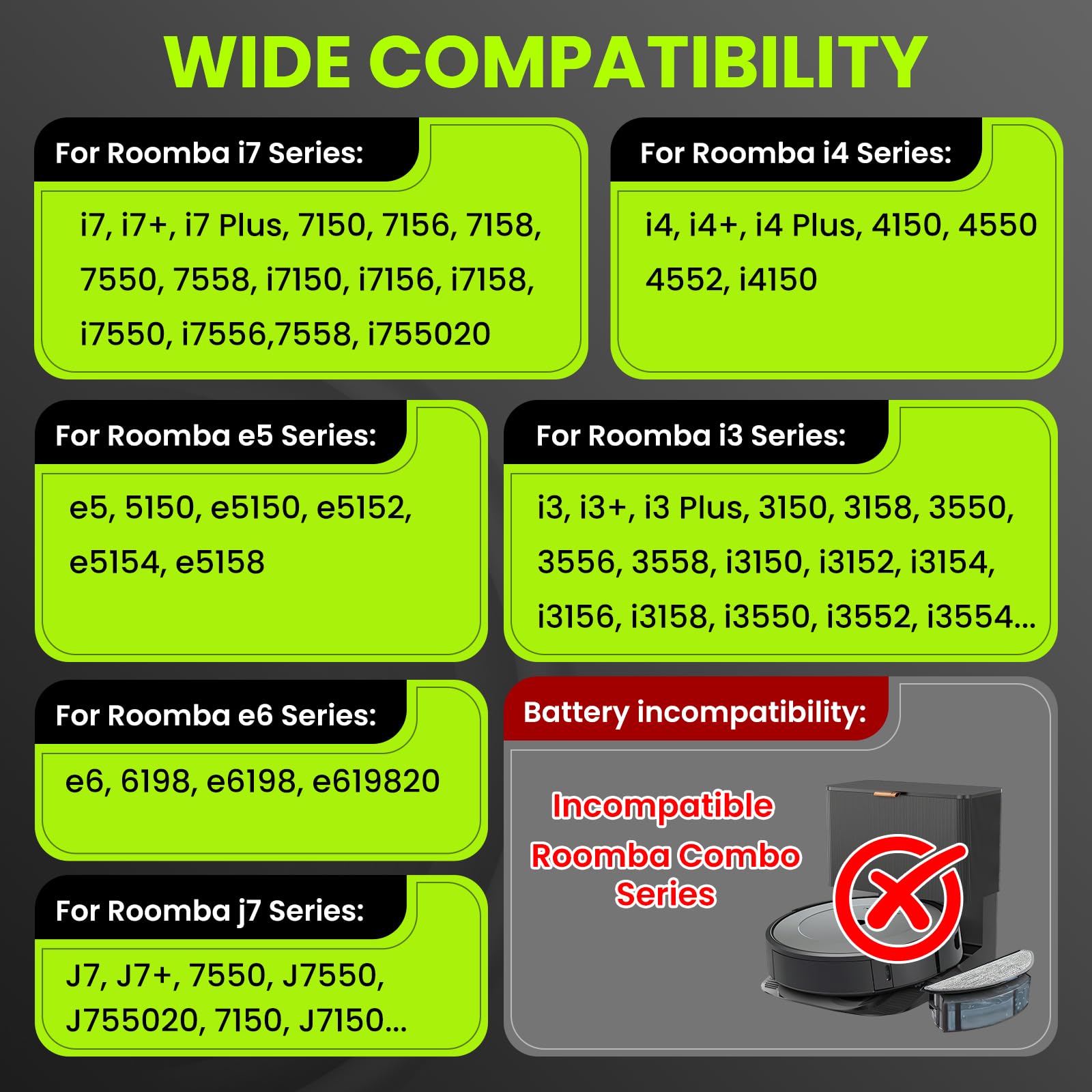 CITYORK 14,4V 5000mAh batteria di ricambio per iRobot Roomba i7/i7+ J7/J7+ i4/i4+ i3/i3+ e5 e6 7550,J7550,J755020,7150, J7150, i7158, i7550,i755020 ABL-D1