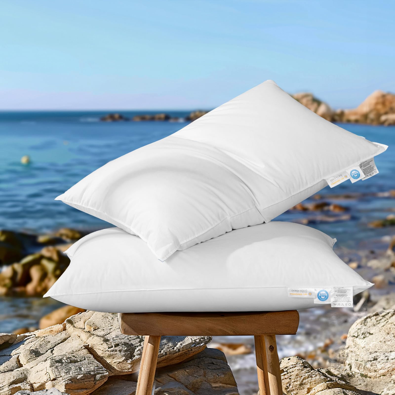 Canadian Luxury Goose Down Pillow King Size - 1050 Fill Power, 100% Cotton with Teflon Shell- Ultra Comfort Sleep Pillows - Bed Pillows for Back, Stomach, Side Sleeper(White,King(Pack of 2))