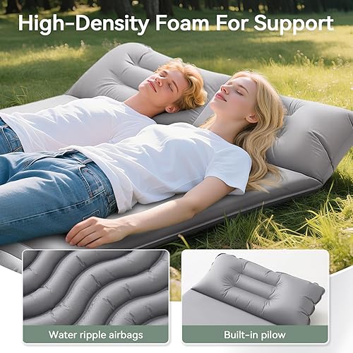 Miniatura 6 de Colchoneta de dormir doble para acampar, colchoneta de dormir autoinflable con almohada y bomba de pie incorporada para 4 temporadas para