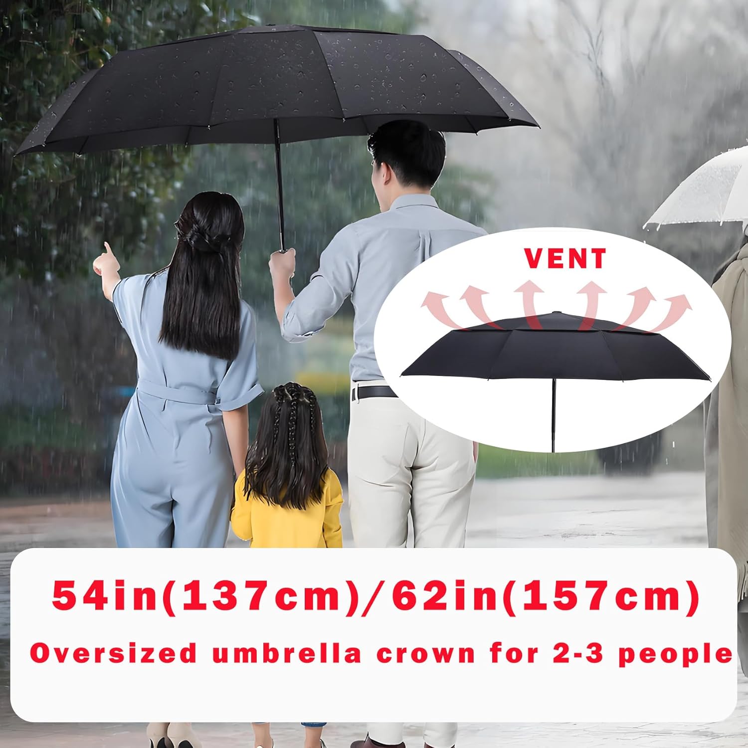 MRTLLOA 49/54/62 Inch Large Folding Golf Umbrella, Oversize Double Canopy Vented 10 Ribs Windproof Compact Travel Umbrellas for Rain