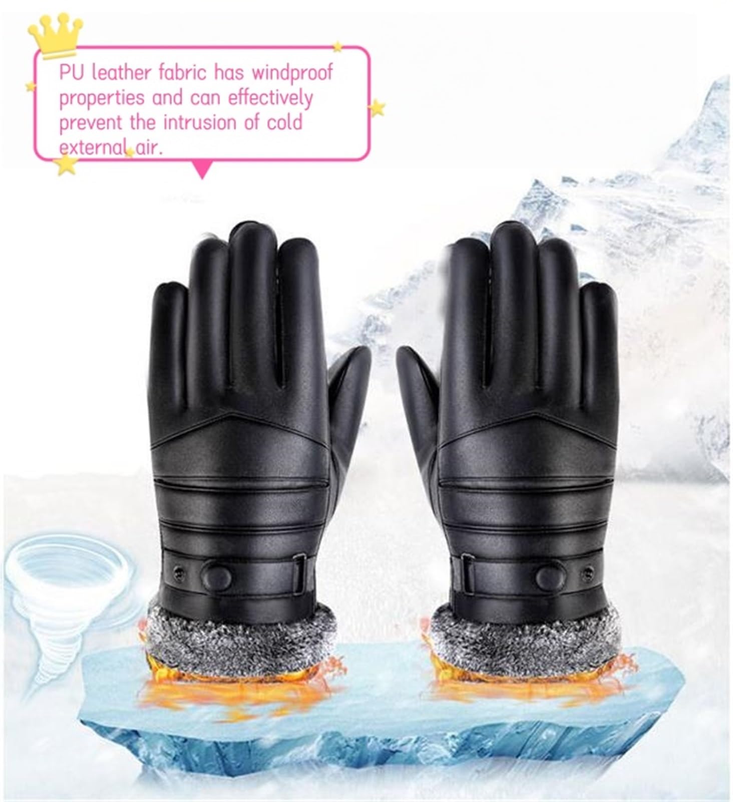 Guantes de invierno de cuero cálido para hombre, con forro de piel térmica, guantes de piel para pantalla táctil, para motocicleta, conducción