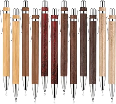 Sayglossy 12 Pcs Bamboo Pens Employee Appreciation Gifts Engraving Wooden Ballpoint Pens Must Have for Writing Office Staff CoworkersElegant Color