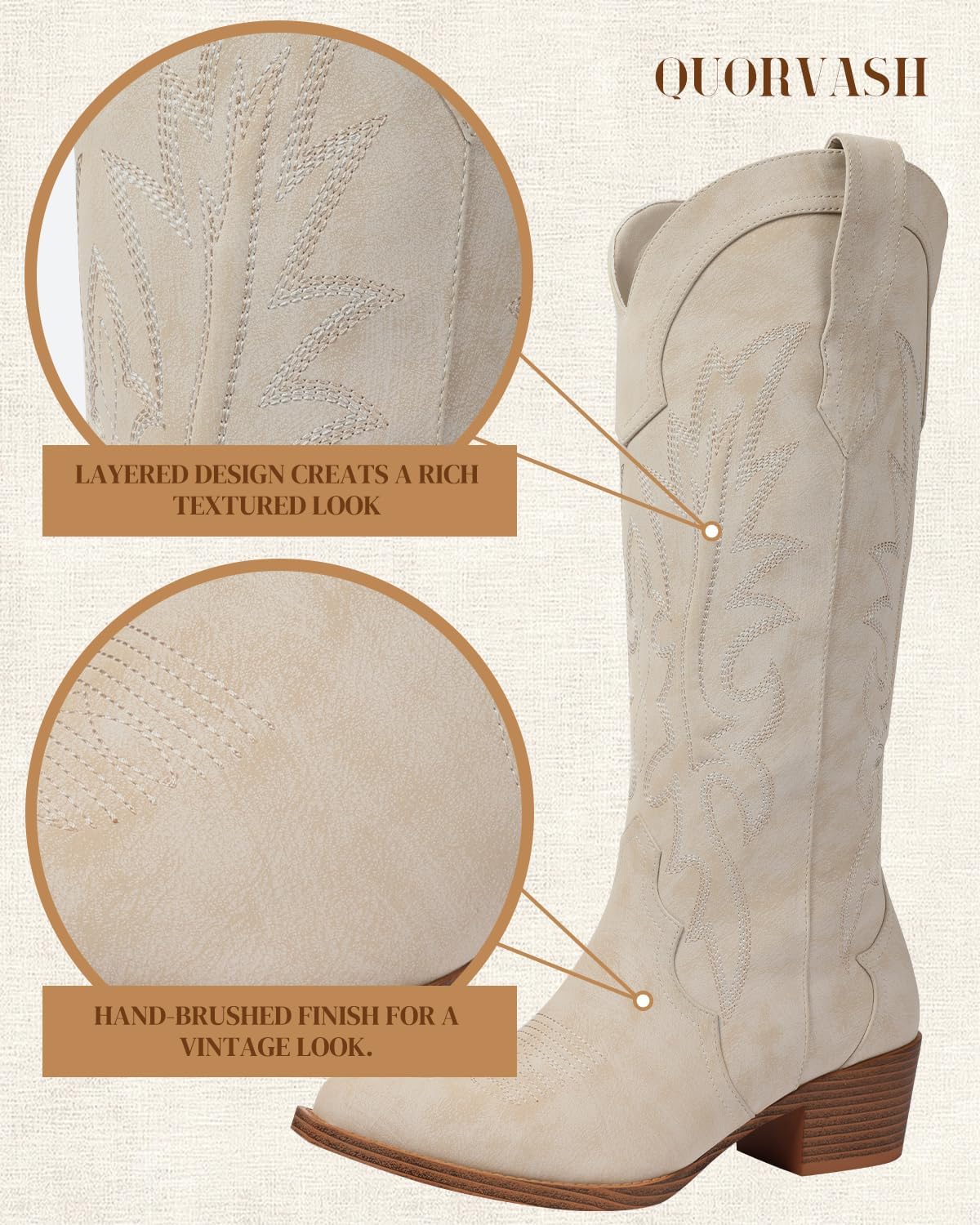 Wide Calf Cowboy Boots for Women - Knee High Cowgirl Boots Side Zipper Snip Toe Western Boots for Concert Party Wedding