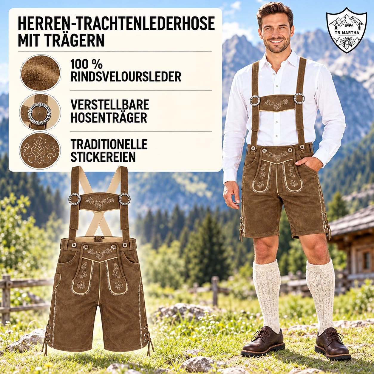 Premium Lederhose für Herren - Elegante Trachtenhose Gr.46-60 - Designer Lederhosen