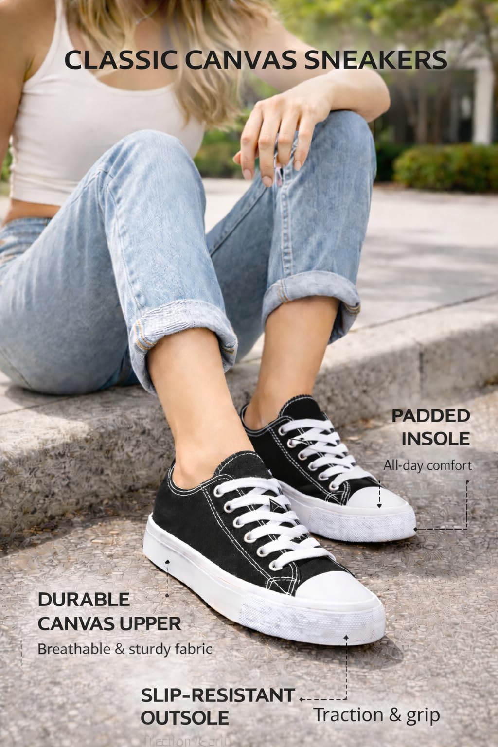 hello basics Canvas Shoes for Women Casual Low Top Women's Fashion Sneakers Slip on for Women (11, Black White)
