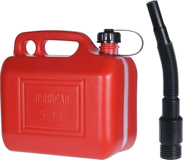 5L Can Canister With Flexible Pouring Spout - Red Plastic Petrol Jerry Can Container | Features Moulded Handle | Ideal For Fuel Diesel Oil Storage | Strong Robust Design | Comfortable And Easy To Use