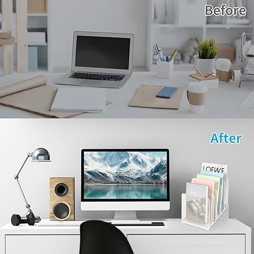 Miniatura 3 de Organizador de archivos para escritorio, organizador de escritorio con estante vertical de archivos de 5 secciones, organizador de carpetas de