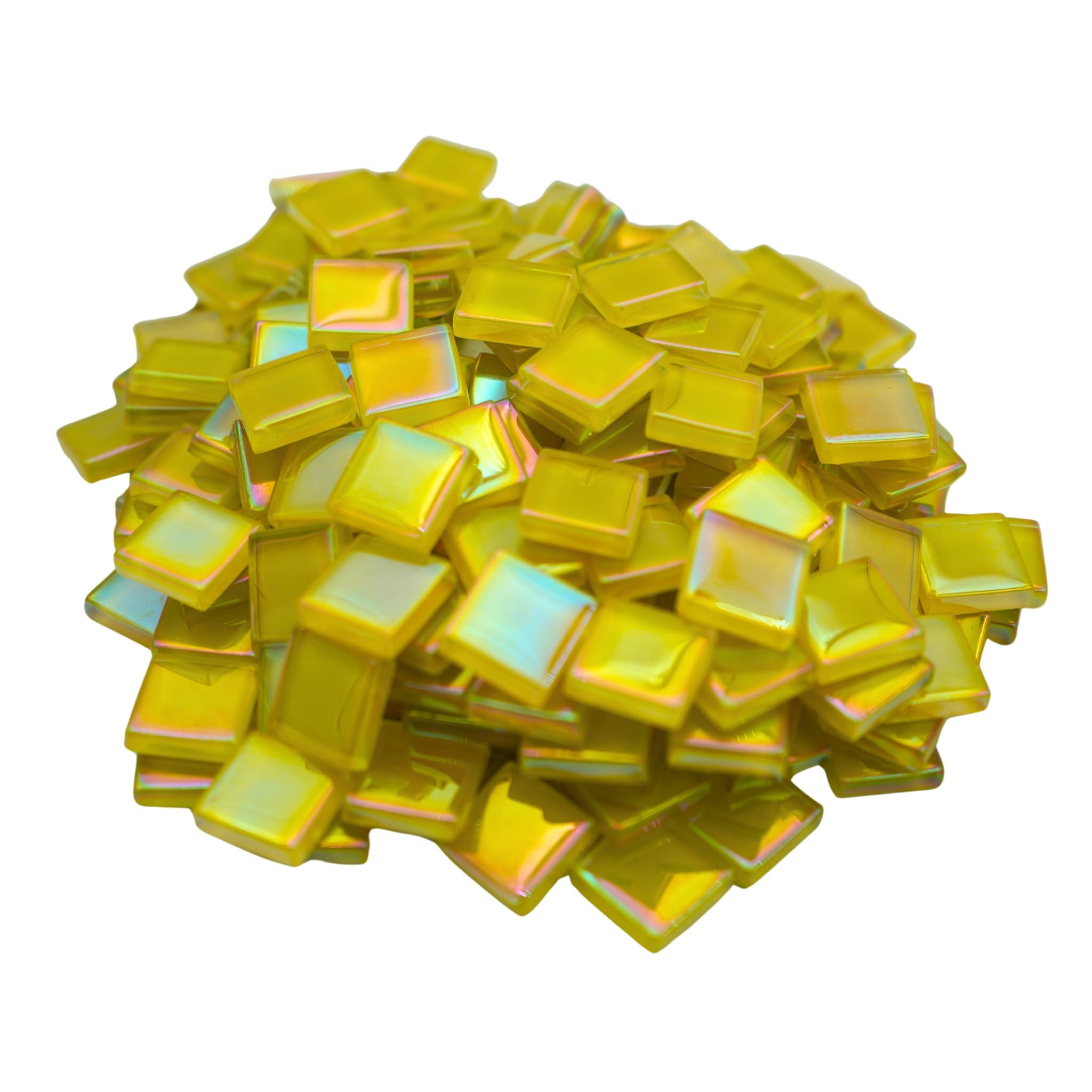 Yuvori Iridescent Square Glass Mosaic Tiles, 0.59inch, 1.1 lbs, DIY, Picture Frames, Bathtubs, Coasters, Vases, Indoor Decor (Yellow) โ image 1