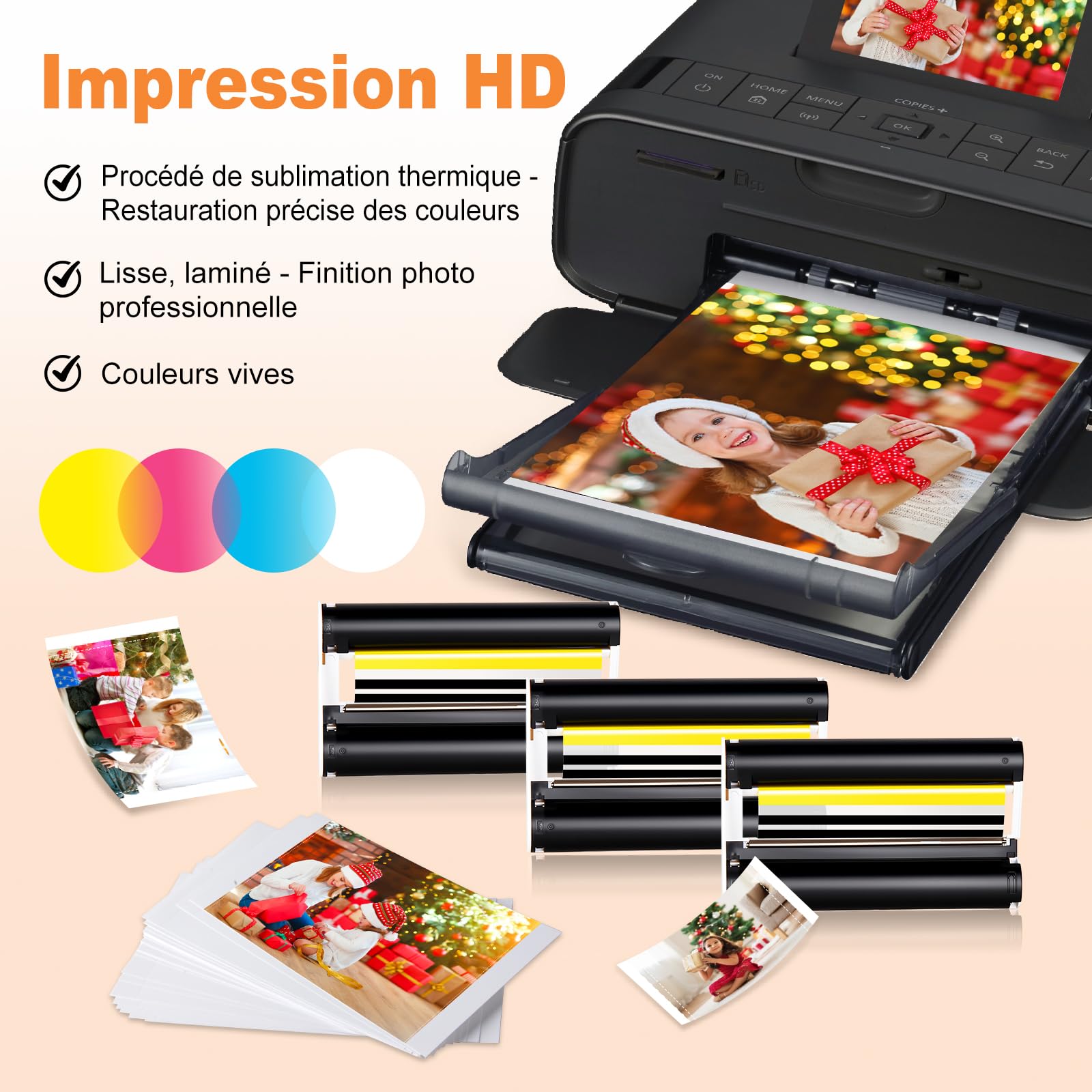 Hehua Compatible pour Canon KP-108IN Papier Photo et Cartouche, 10x15cm