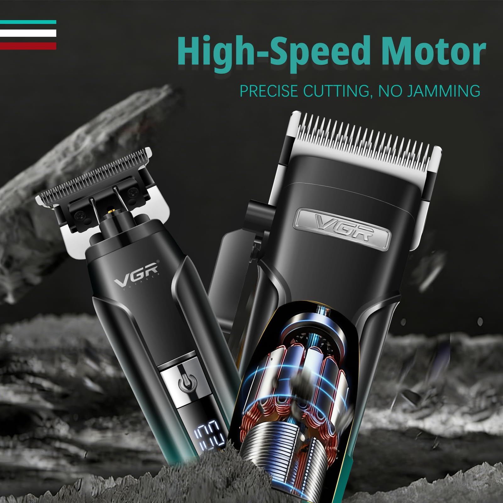 VGR 694 - Tagliacapelli da uomo, set professionale di tagliacapelli e trimmer da barbiere, kit da taglio dei capelli senza fili per uomini con rasoio a lamina, base di ricarica e display LED, verde