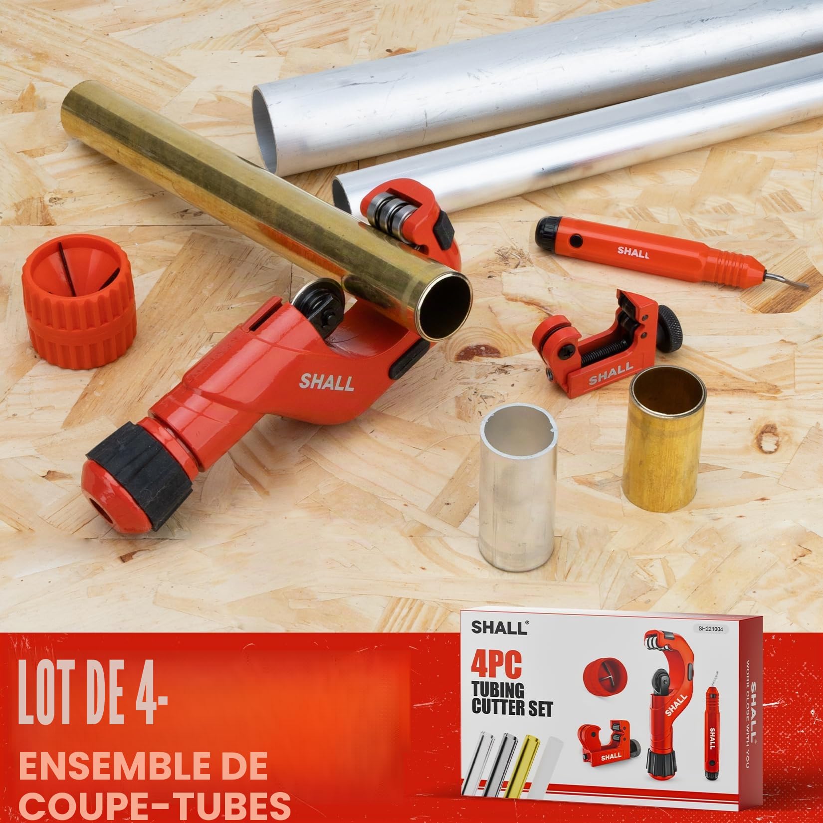 SHALL Lot de 4 coupe-tubes robustes Ø 6-50 mm, mini cutter Ø 3-22 mm, avec 2 outils d'ébavurage, convient pour PVC/aluminium/cuivre