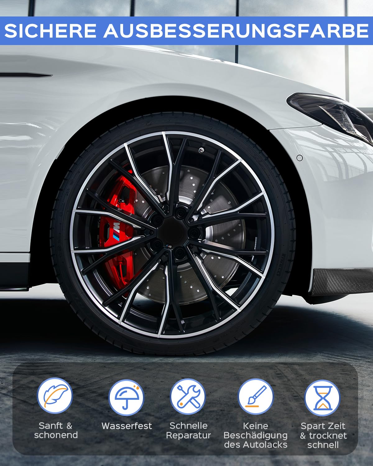 Pintura para retoques de llantas de plata refleja, compatible con llantas de BMW, reparación de daños en bordillos con pintura a juego de colores