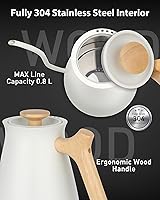 Vista 2 de Harriet Gooseneck Electric Kettle - 1200W Fast Heat, 0.8L Stainless Steel, Precision Temp Control & Timer, Wood Handle, Pour Over Coffee and Tea