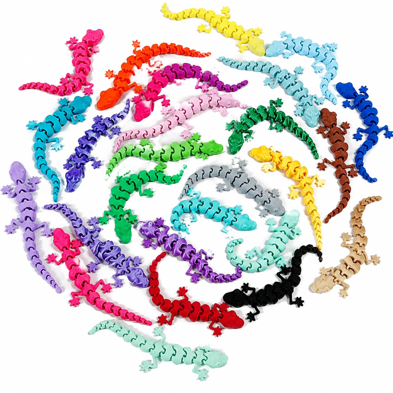 16-Piece 3D Printed Flexible Geckos – Movable Joint Reptile Figures, 8cm
