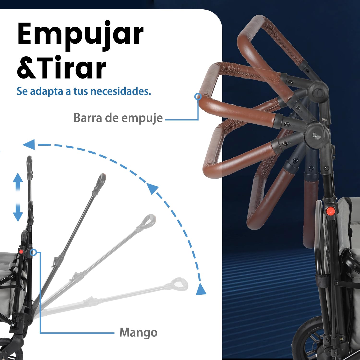 Sekey Carro Plegable Infantil con Techo para 2 Niños 100KG, Carrito de Transporte Plegable para Niños con Manija Empujadora, Ruedas de PU a Prueba de Golpes y Frenos 110L, SS5050, Gris