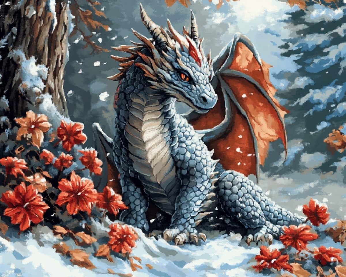 AxiangziK DIY Cross Stitch Embroidery Kit 12x16in,Dragon in the Snow Pre Printed Counted Cross Stitch Patterns,11CT Handmade Cushion Needlework Kit for Home Decoration & Gift