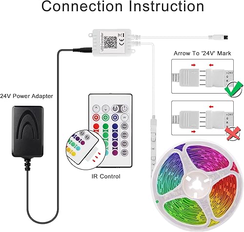 Miniatura 5 de Aogled Tira de luces LED regulables de 328 pies tira de sincronización de música RGB con aplicación y control remoto de 24 teclas luces LED que