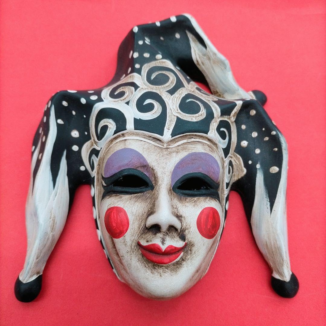 ヴェネチアンマスクの貴婦人 仮面 陶器製壁掛オブジェ ベネチアンマスク 仮面 壁掛け 陶器製 イタリア製 ゴールドカラー