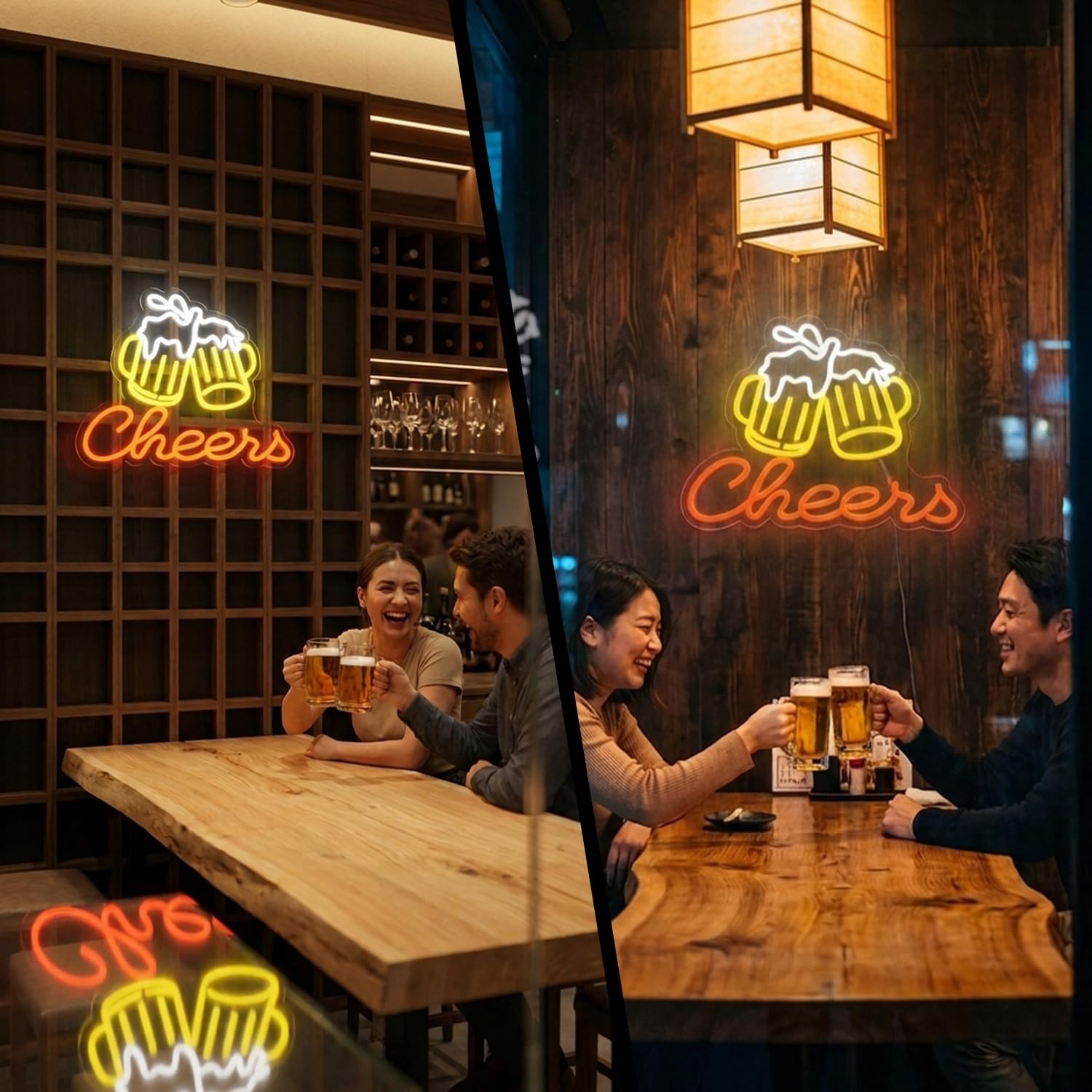 Beer Neon Sign for Wall Decor, Dimmable LED Bar Neon Sign Man Cave, Cheers Neon Sign for Bar Pub Party Club, Light up Neon Beer Sign Store Decoration, 15.4x11.8in