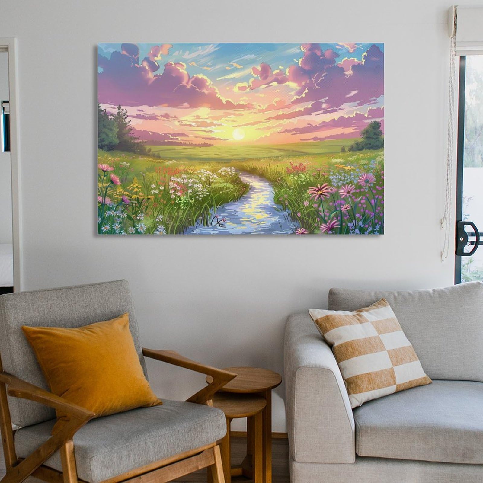 Amazon.co.jp: 絵画 夕暮れ時のフィールドクリーク アートパネル