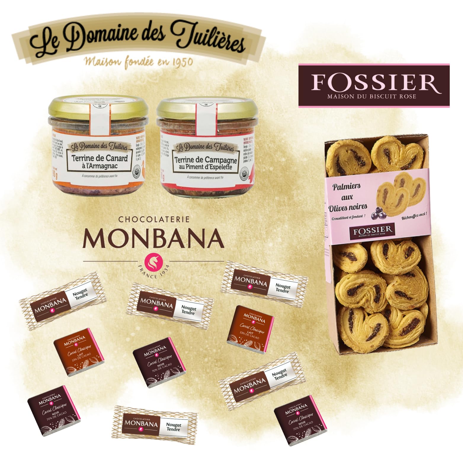 Coffret Cadeau Coeur Gourmet | Mix de Terrines, Feuilletés Salés Fossier, 10 Délices Monbana | Sélection Gourmande & Élégante pour la Fête des Mères